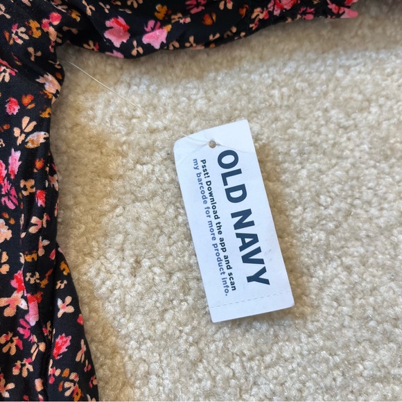 NEW Old Navy Dress Womens Medium Pink Black Ditzy Floral Cut Out Back Smocked - Picture 5 of 9